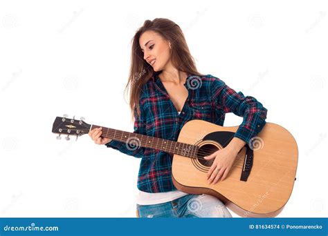 Cute Brunette Girl Playing Guitar Stock Photo Image Of People Attractive