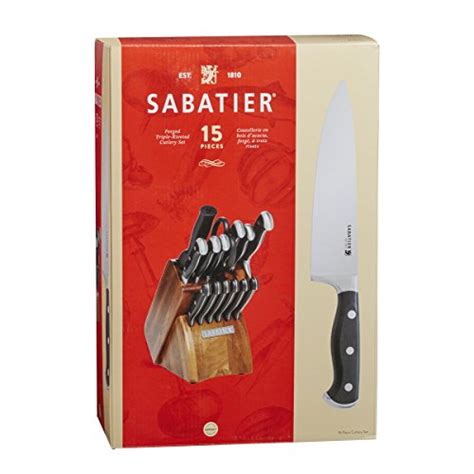 Sabatier 15 Piece Forged Triple Rivet Knife Block Set With Acacia Block