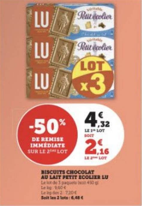 Promo BISCUITS CHOCOLAT AU LAIT PETIT ECOLIER LU Le Lot De 3 Paquets