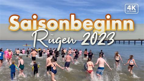 Saisonbeginn 2023 auf Rügen Anbaden in Binz 4K Walk YouTube