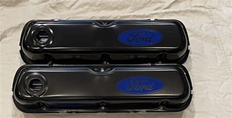 Ford Sb 289 302 351 Windsor Steel Valve Covers Ford Blue Logo New Pair In Stock Ebay