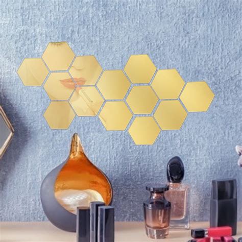 Pcs Hexagon Acrylic D Mirror Wall Sticker Mural Decal Self Adhesive