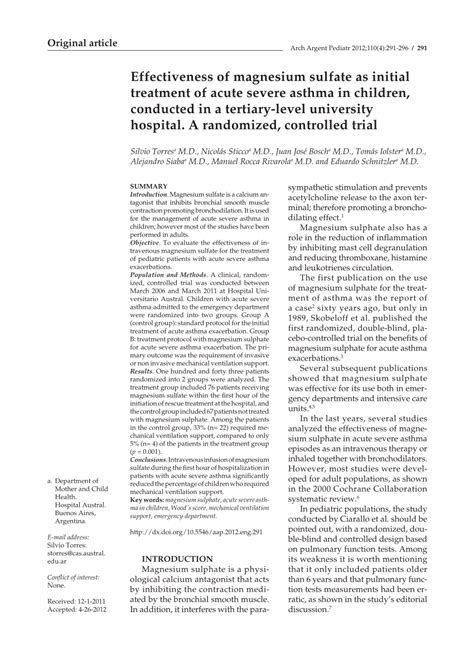 Sulfato De Magnesio Na Asma
