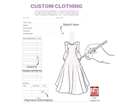 Printable Custom Clothing Order Form Etsy