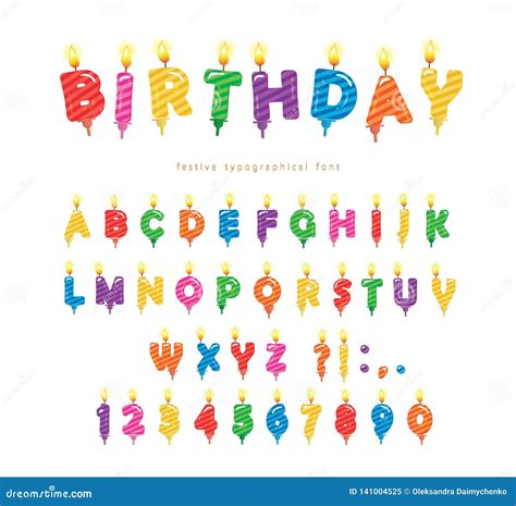 Birthday Candles Colorful Font Design Bright Festive Abc Letters And