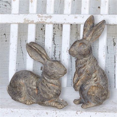 Rustic Rabbit Statue Set Of 2 Rabbit Decor Spring Decor Farmhouse Style Decorating