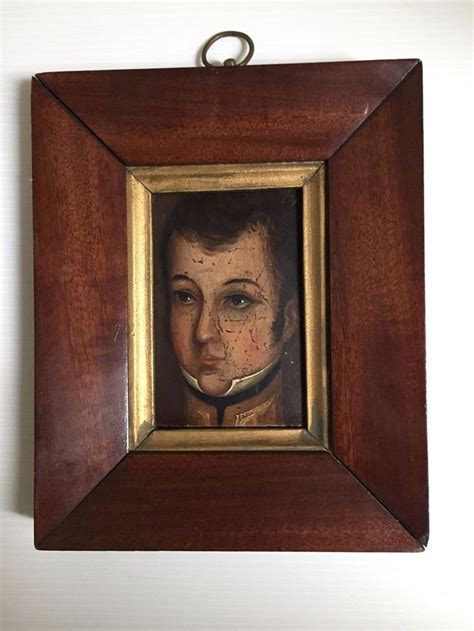 Rare Early American Antique Folk Art Miniature Th Century Portrait