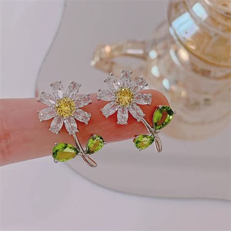 Shinning Zircon Ramo Flor Brincos Estilo Coreano Delicado Novo Jóias