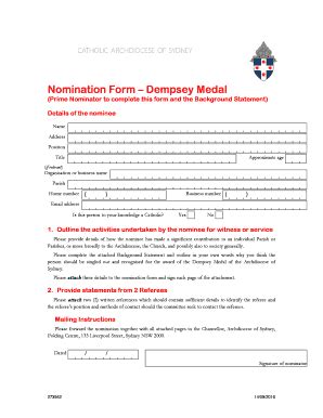 Nomination Form Dempsey Medal Fill And Sign Printable Template Online