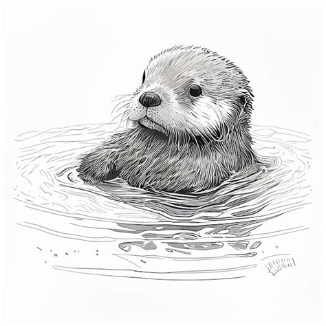 Premium Photo | Drawing of a sea otter floating in the water generative ai