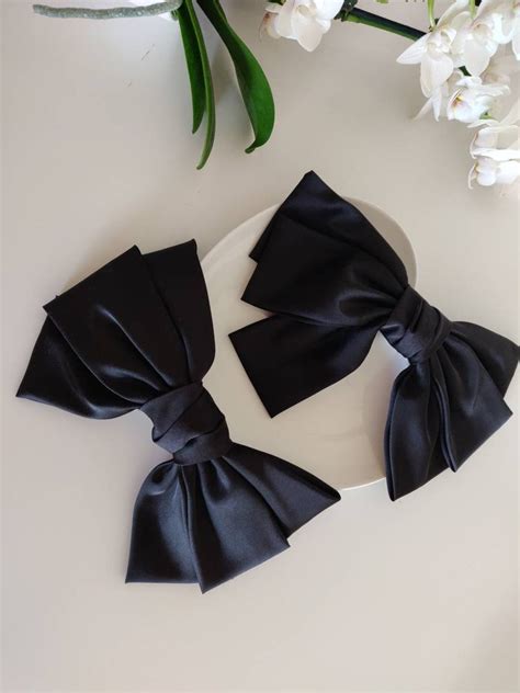 Black Satin Bow Barrette Big Bow With Large French Barrette Etsy