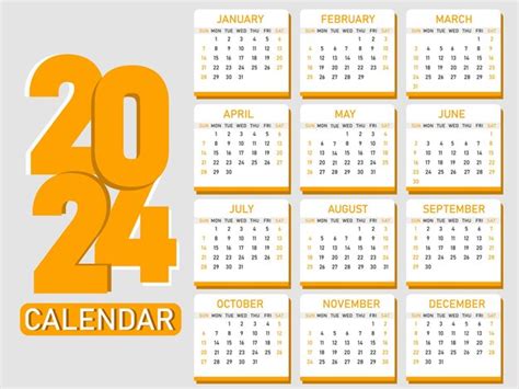 Freier vektor 2024 gelb jährlicher tischplaner kalender vorlage