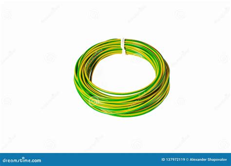 Close Up View Of Yellow And Green Power Electrical Cable Wire Bundle