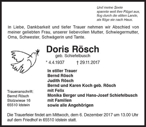 Traueranzeigen von Doris Rösch vrm trauer de