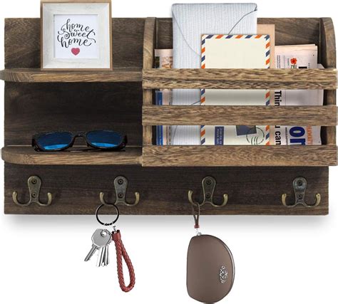 Randmd Wall Mounted Mail Holder Floating Shelves With Hooks