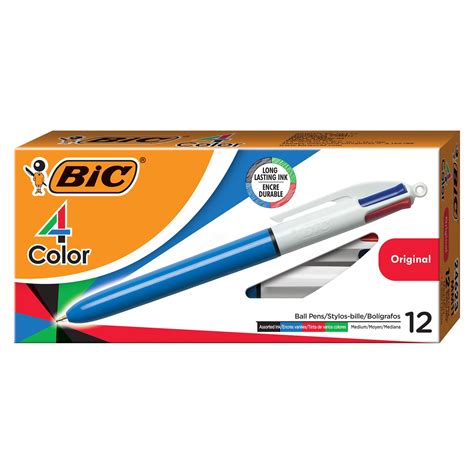 BIC 4 Color Retractable Ball Pen Assorted 12 Pack Medium Point Ideal