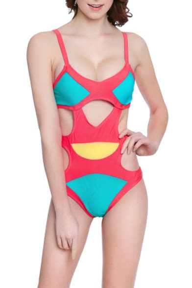 Summer Unique Awesome Colorblock Sexy Cut Out One Piece Swimsuit For