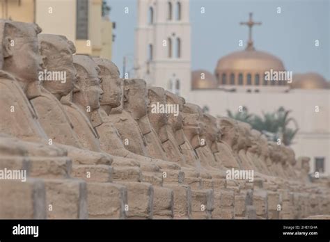 The Ancient Sphinx Statues Lining The Avenue Of Sphinxes In Luxor