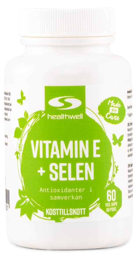 Healthwell Vitamin E Selen 60 Kaps Svenskt Kosttillskott