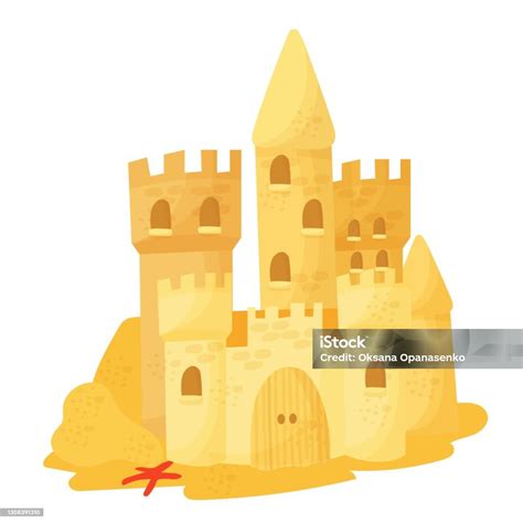 Sand Castle On The Beach Vector Illustration Isolated On White