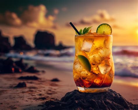 Premium Ai Image Cool And Refreshing Tropical Cocktail On A Beach At