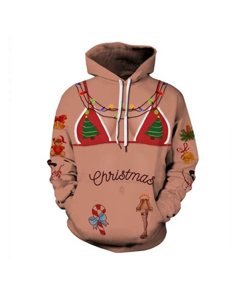 Christmas Tree Bra Ugly Christmas Hoodie 3d Print Funny Men Women Thin