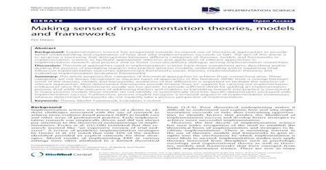 Pdf Making Sense Of Implementation Theories Models And Frameworks