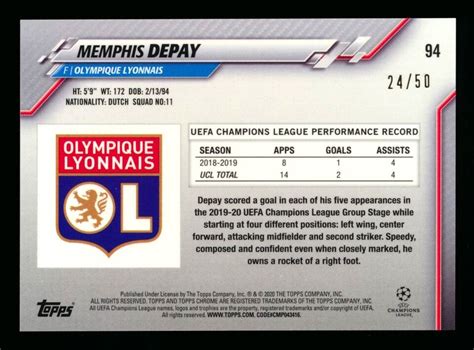 2019 20 TOPPS CHROME SAPPHIRE UEFA 94 MEMPHIS DEPAY ORANGE REFRACTOR