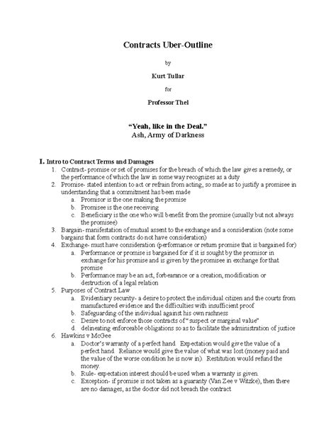 Contracts Law Outline - 1 - Contracts Uber-Outline by Kurt Tullar for