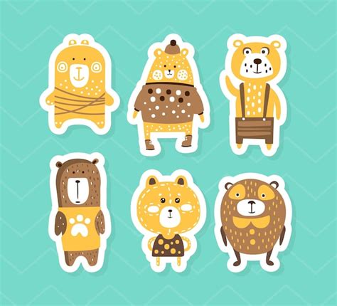 Premium Vector Adorable Brown Bears Stickers Collection Cute Little