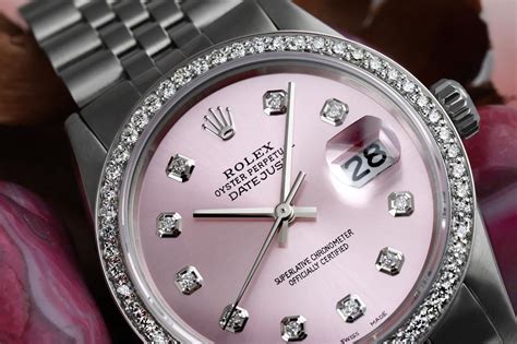 Rolex Datejust Metallic Pink Face Round Diamond Numbers And Diamond Bezel For Sale At 1stdibs