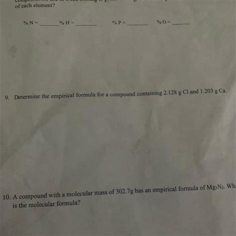 Determine The Empirical Formula For A Compound Containing G Cl And