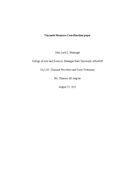 Vizconde Massacre Case Essay | PDF | Justice | Crime & Violence