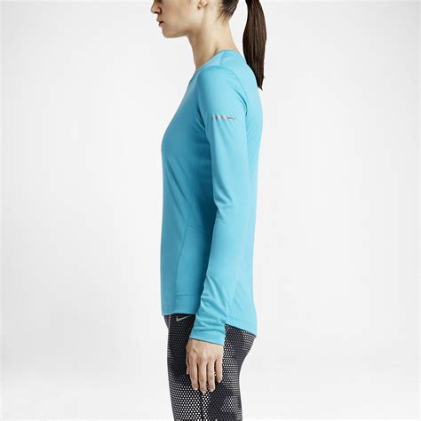 Nike Womens Miler Long Sleeve Running Top Blue Silver