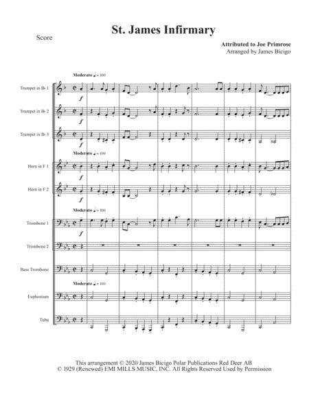 St James Infirmary Blues Arr Jim Bicigo By Jon Batiste Sheet Music For Brass Ensemble At