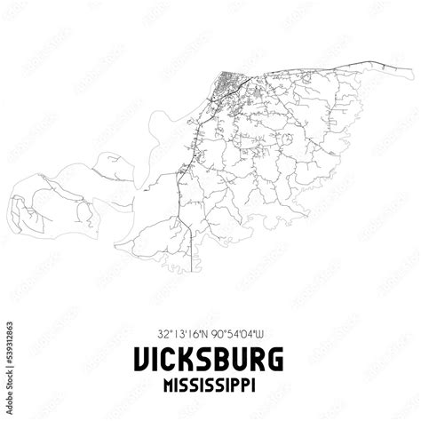 Vicksburg Mississippi. US street map with black and white lines. Stock Illustration | Adobe Stock