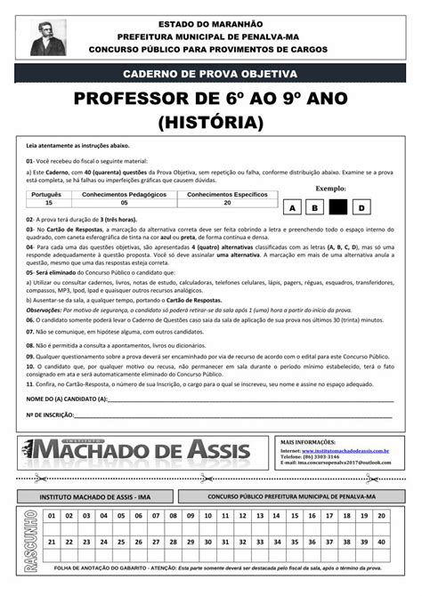 PDF CADERNO DE PROVA OBJETIVA PROFESSOR DE 6º AO CARGO