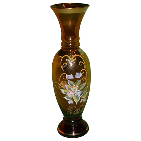 Vintage Bohemian Art Glass Vase Decorated From Barkusfarm On Ruby Lane