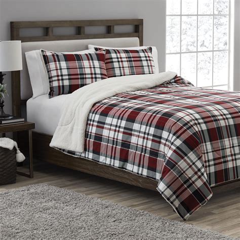 Mainstays 3 Piece Adult Comforter Set Red Plaid Fullqueen