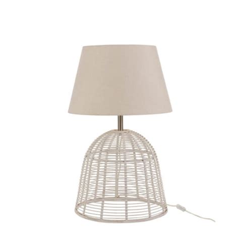 Lampe De Table Rustique Blanche Avec Bois Jolipa Britt Lampesenligne Fr