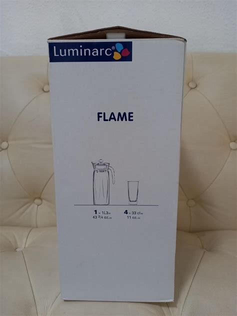 Luminarc FLAME Glass Jug And 4 Glasses Furniture Home Living