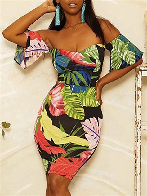 Palm Leaf Print Knotted Back Bodycon Dress Dresses Fashion Bodycon