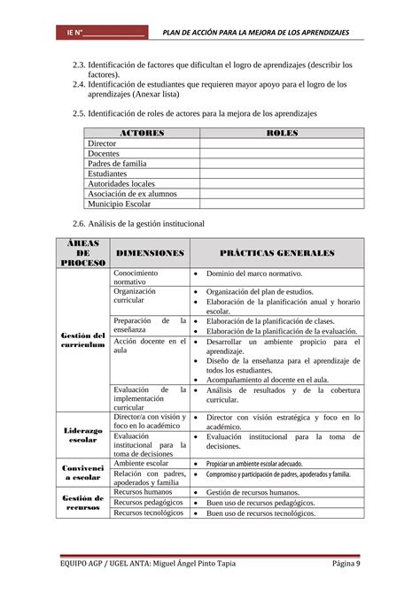 Plan De Accion Mejora De Los Aprendizajes PDF