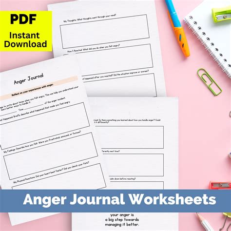 Printable Anger Management Journal Anger Worksheets Instant Download Feelings And Emotions