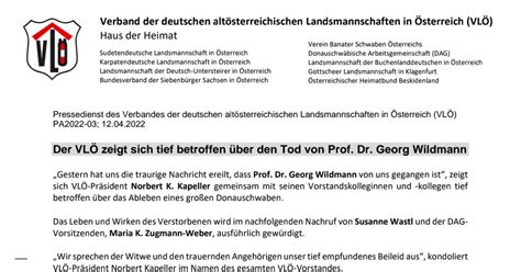 PA2022 03 Der VLÖ zeigt sich tief betroffen über den Tod von Prof Dr