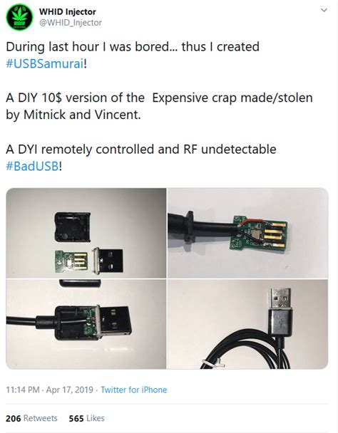 Usbsamurai — A Remotely Controlled Malicious Usb Hid Injecting Cable For Less Than 10 Security