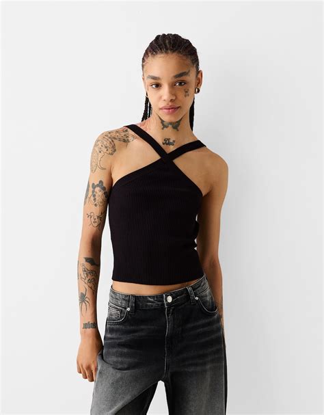 Viscose Halterneck Top Bsk Teen Bershka