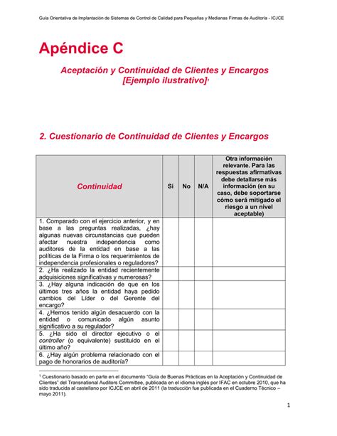 Ap Ndice C Aceptaci N Y Continuidad De Clientes Y Encargos