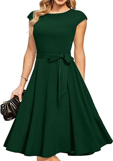 Darkgreen Women Casual Dresses Vintage Cocktail Tea Party Dress A Line Summer Work Dress