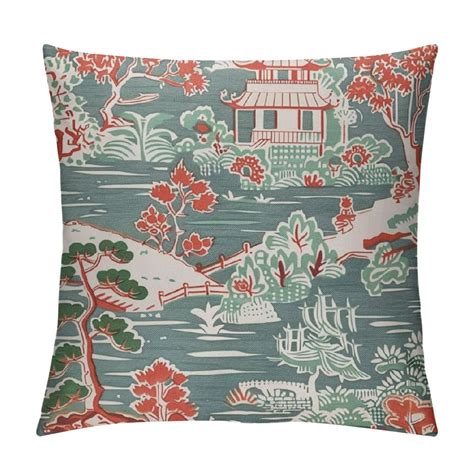 Creowell Chinoiserie Pillow Covers Pagoda Throw Pillow Cover Chic Asian